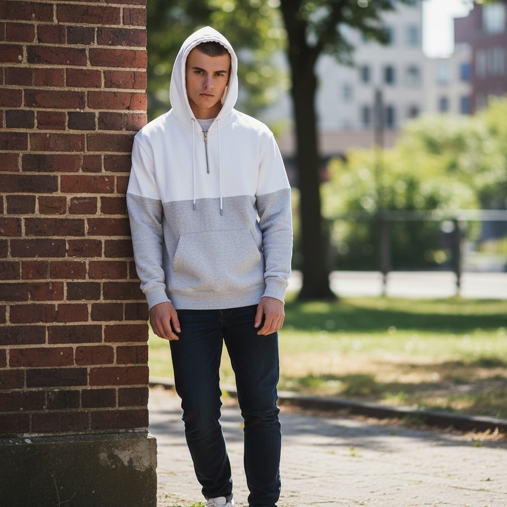 American Eagle Hoodie Medium White Gray Excellent Quarter Zip Colorblock Top
